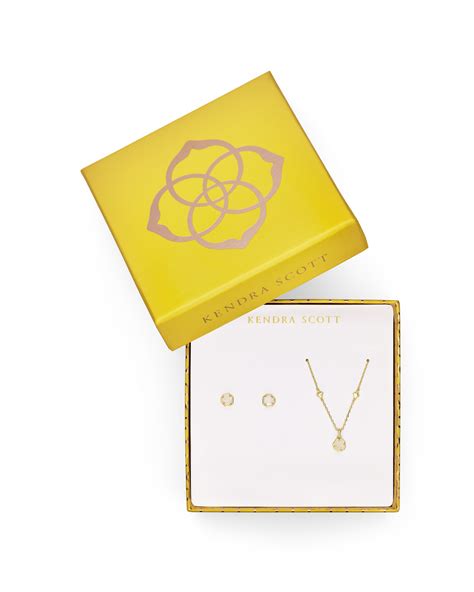 Kendra Scott- GIFT SET NOLA NECKLACE & STUD GOLD IRIDESCENT DRUSY | Pep ...