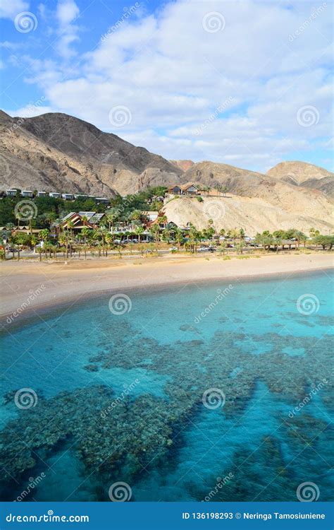 Mountain and Coral Reef in the Red Sea, Israel, Eilat. Panoramic Landscape View Stock Image ...