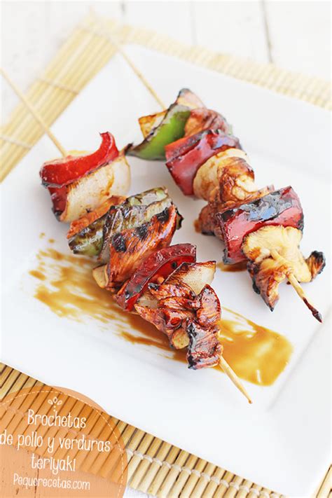 Brochetas de pollo con verduras y salsa teriyaki - PequeRecetas