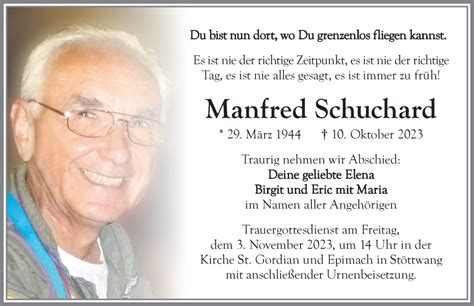 Traueranzeigen Von Manfred Schuchard Augsburger Allgemeine Zeitung