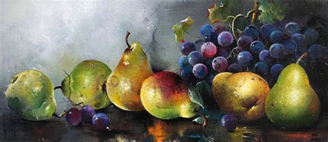 Oil Painting Still Life Pears And Grape Etsy