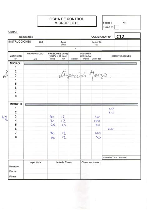 Calam O Fichas De Control Micropilotes Iii