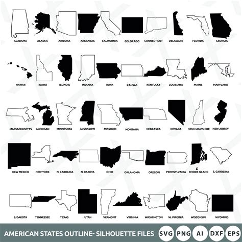 USA States SVG Bundle 50 States SVG Bundle American State Silhouette