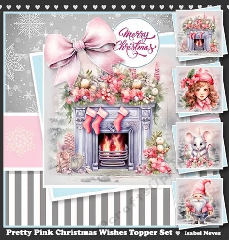 Pretty Pink Christmas Wishes Card Toppers Set Cup