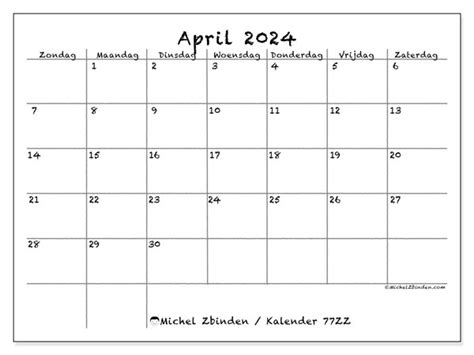 Kalender April Om Af Te Drukken Zz Michel Zbinden Sr