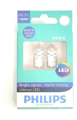 Par Led Lâmpada Carro Philips Pingo T10 6000k 5w 12v Branca