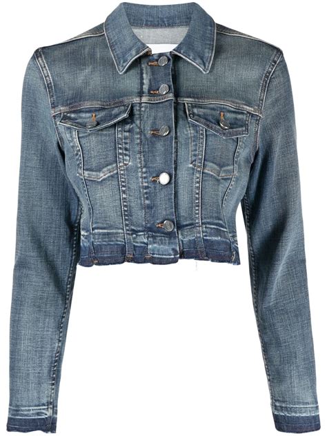 GANNI Cropped Denim Jacket Blue FARFETCH UK