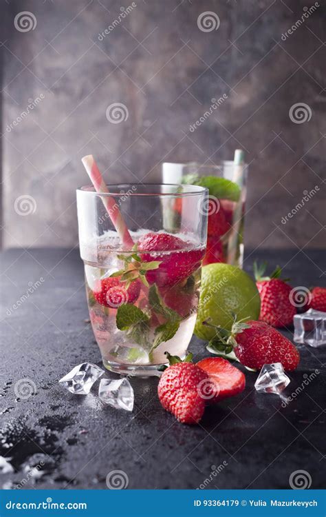 Glasses Of Lemonade With Strawberries Stock Image Image Of Lemon