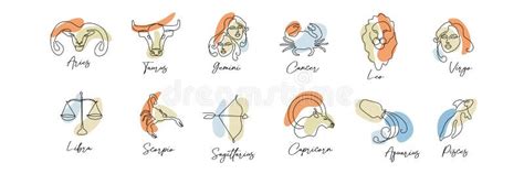 Astrology Symbol Zodiac Signs Horoscope Set In Line Art Style Boho