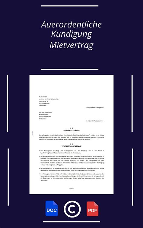 Außerordentliche Kündigung Mietvertrag Muster WORD PDF