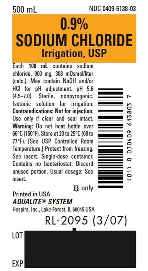 Sodium Chloride Irrigation Hospira FDA Prescribing Information Side