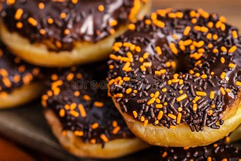 Chocolate Covered Donuts With Sprinkles Stock Photo Image Of Frosted