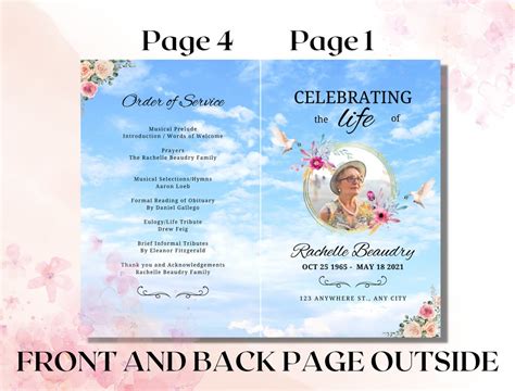 Obituary Template Canva Editable Funeral Program Template4 Etsy