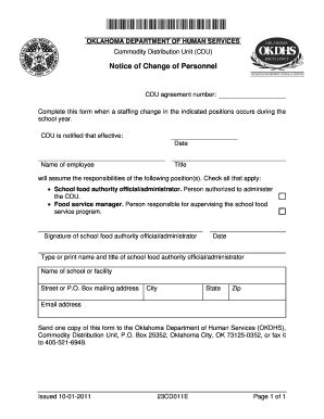 Fillable Online Okdhs Form Cd E Notice Of Change Of Personnel Fax