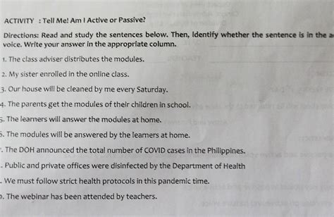 Identify Whether The Sentence Is Active Or Passive Voice Write Your