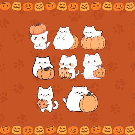 15 Png Svg Kawaii Halloween Cat Clipart Bundle Pumpkin Clipart Autumn