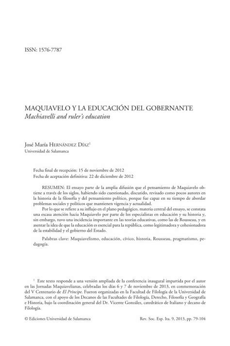 PDF Maquiavelo y la educación del gobernante Machiavelli and