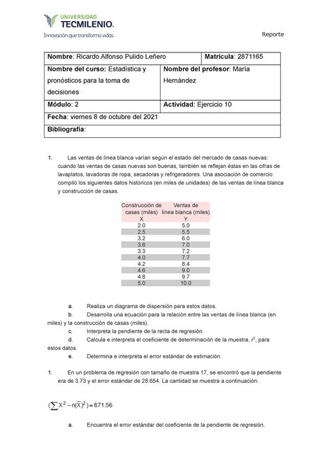 Actividad 10 Estadísticas y pronósticos para la toma de decisiones