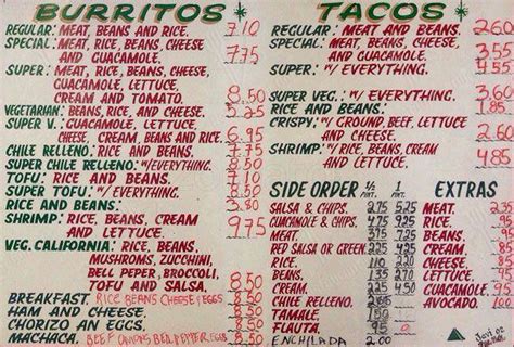 Menu At Taqueria El Buen Sabor Restaurant San Francisco Valencia St