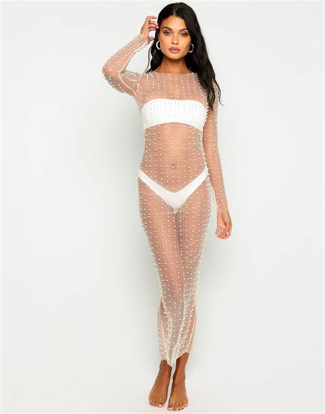 Good Quality And Cheap Beach Bunny Swimwear Champagne Nights Mesh Dress Nude