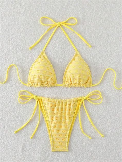 Women Summer Beach Holiday Bikini Hot Spring Swimming Suit Sexy Backless Strap Swimwear Shein Usa