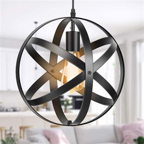 Buy Industrial Metal Pendant Light, Spherical Cage Farmhouse Globe Chandelier Vintage Hanging ...