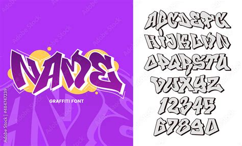 Vector Graffiti Font Graffiti Style Alphabet Letters And Numbers With