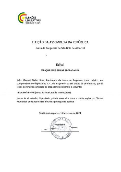 Legislativas 10 de março de 2024 Junta de Freguesia de São Brás de