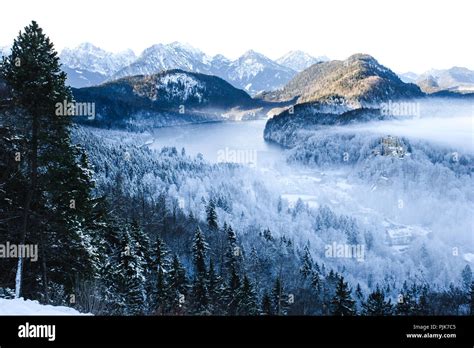 Germany, Bavaria, Allgäu, winter landscape with Hohenschwangau Castle ...