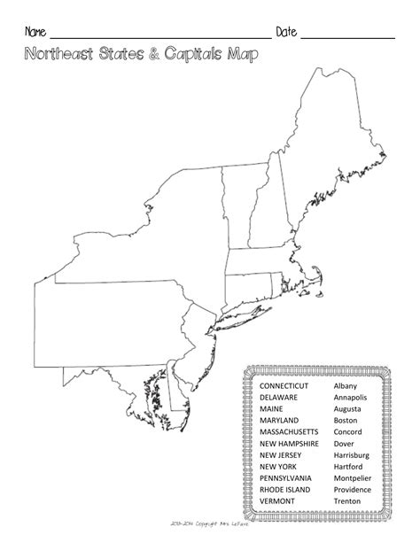 Northeast States & Capitals Map Worksheet and Flashcards Download ...