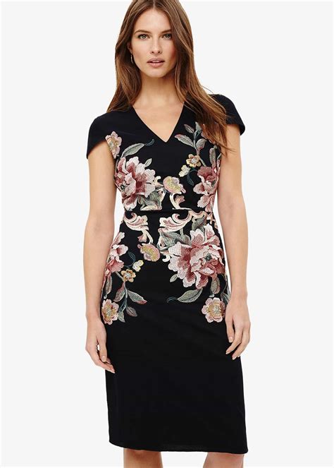 Phase Eight Synthetic Nara Floral Embroidered Dress In Navy Blue