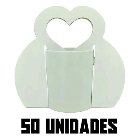 50 Caixinhas Embalagem Tipo Bolsa Coração para Caneca 325ml