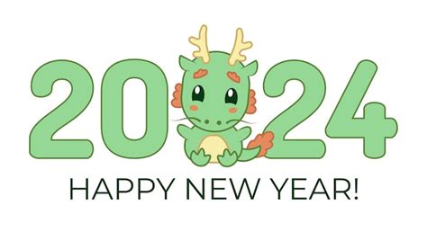 Premium Vector Happy New 2024 Year Greeting Card With Happy Cute