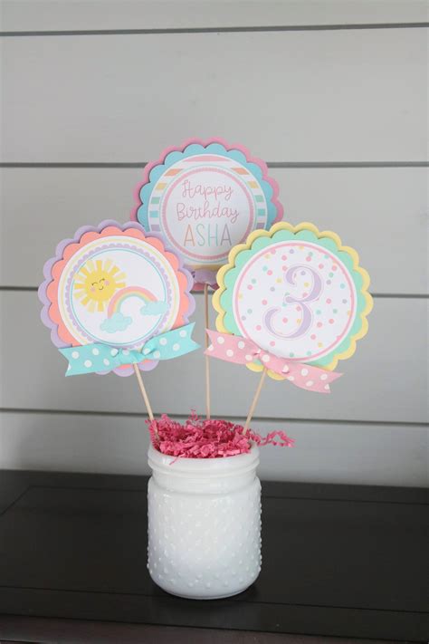 Rainbow Sunshine Birthday Centerpiece Sticks Pastel Rainbow Etsy