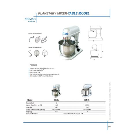 Stainless Steel Single Sinmag Planetary Mixer Table Top Model SM7 L At