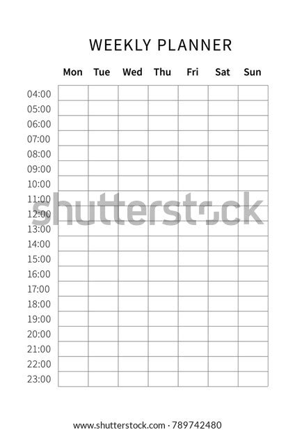 Weekly Planner Grid Blank Layout A4 Stock Illustration 789742480