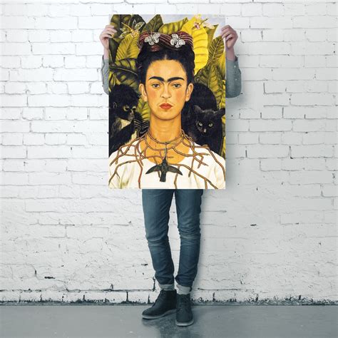 Poster Frida Kahlo Portrait avec collier d épines et colibri