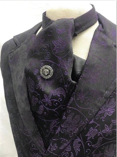 Gothic Waistcoat Outfit Purple Black Brocade Waistcoat Matching Self