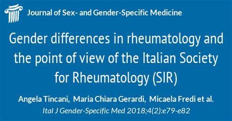 Gender Differences In Rheumatology And The Point Of View Of The Italian