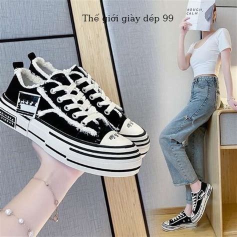 Giày rách Giày thể thao Cv Xvessel hot nhất năm tăng chiều cao độn đế màu đen trắng