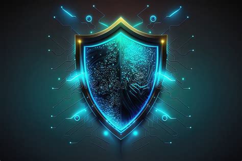 Neon Data With Security Shield Concept Of Protection Cyper Safety