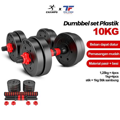 Jual Champs Dumbbell Set Peralatan Fitness Barbel Kg Adjustable Bisa