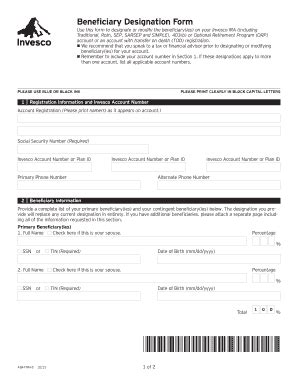 Invesco Beneficiary Designation Form Fill Online Printable Fillable