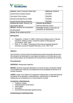 Actividad 7medicion del desempeño laboral TecMilenio Studocu