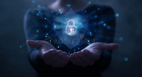 Cybersecurity Protection With Digital Shield And Lock Symbolizing