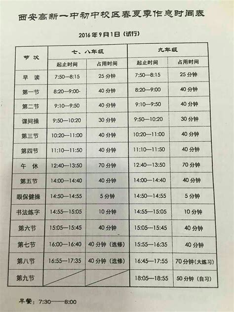 高新一中初中部2016 2017学年第一学期作息时间表 西安爱智康