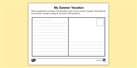 My Summer Vacation Postcard Writing Prompt Activity K 2nd