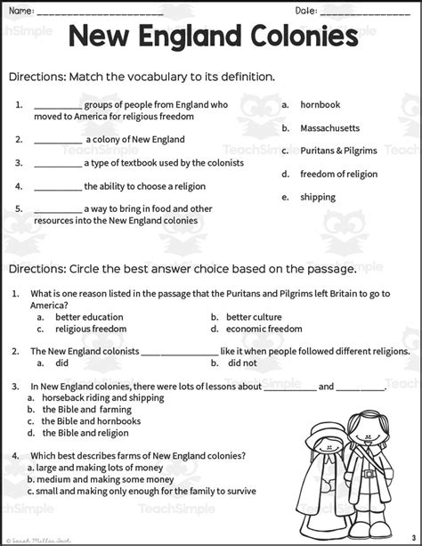 New England Colonies Reading Packet By Teach Simple