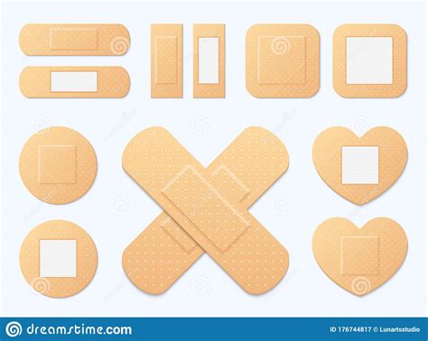 Adhesive Bandage Elastic Medical Plasters Vector Set Illustration Of