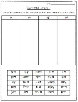 Short Vowels Word Sorts A E I O U By Tickled Primary TpT